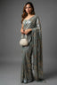 Mint Blue Lycra Net Sequinned Saree - Front View