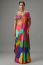 Multi Colored Crepe Silk Readymade Saree - Front View