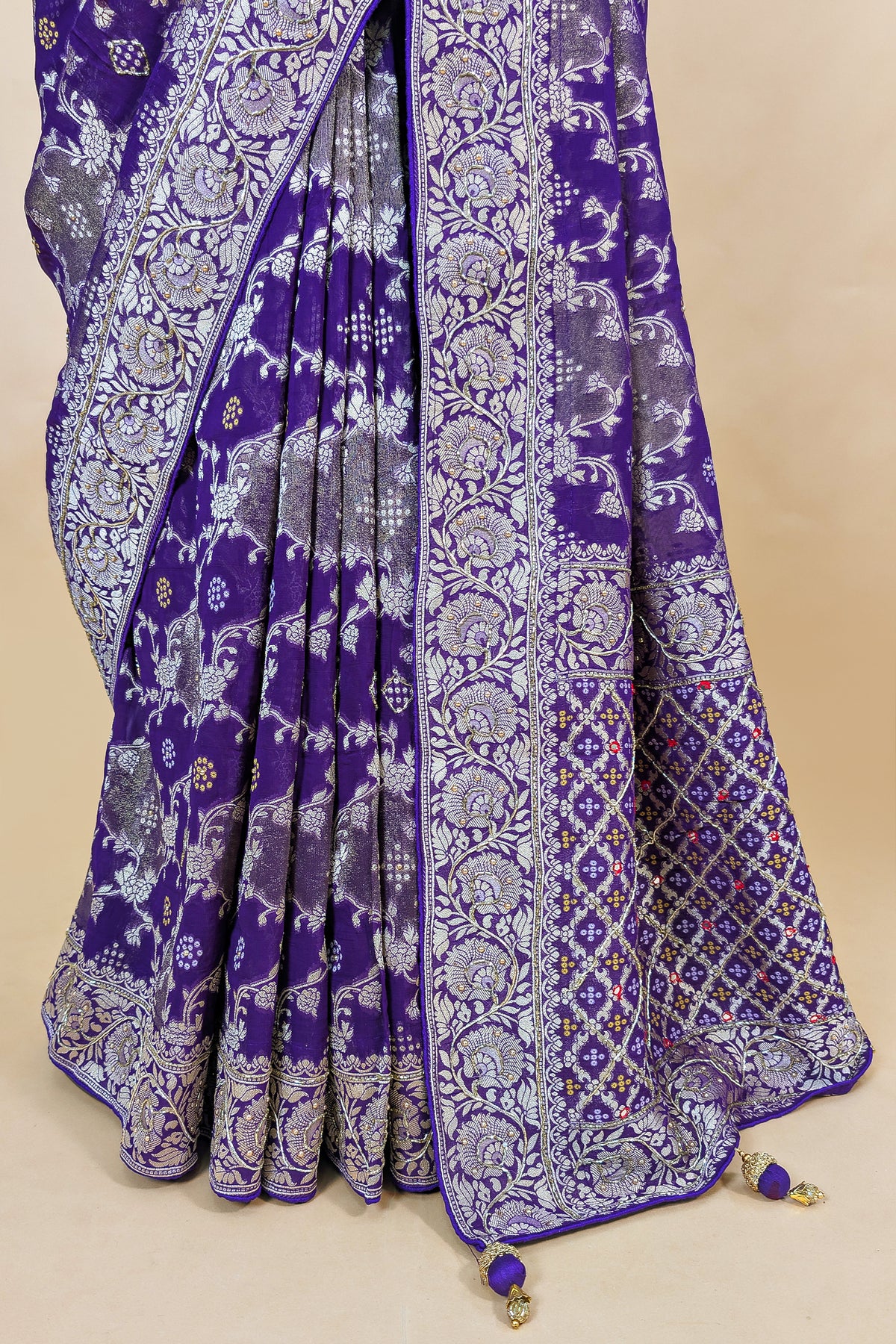 Purple Georgette Woven Saree with Cutdana Work - purple georgette saree