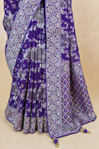 Purple Georgette Woven Saree with Cutdana Work - purple georgette saree