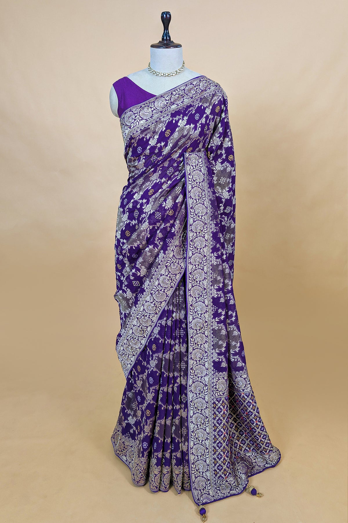 Purple Georgette Woven Saree with Cutdana Work - purple georgette saree