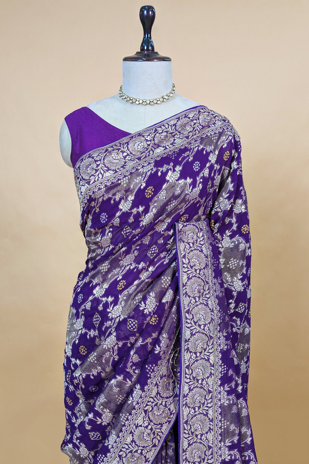 Purple Georgette Woven Saree with Cutdana Work - purple georgette saree