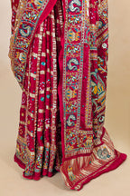 Maroon Gaji Silk Traditional Gharchola Saree with Peacock Motif Pallu - maroon silk saree