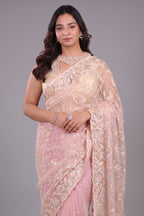 Blush Pink Net Designer Saree Enriched With Glamorous Sequins And Cutdana Hand Embroidery