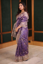 Royal Purple Kanchipuram Tissue Silk Saree Enriched with Heavy Zari Jal Weaving Sequins and Zardosi Work