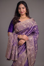 Royal Purple Kanchipuram Tissue Silk Saree Enriched with Heavy Zari Jal Weaving Sequins and Zardosi Work