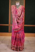 Fuchsia Pink Pure Silk Patola Weave Saree with Ornate Beadwork and Tassel Detailing