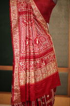 Deep Maroon Gaji Silk Gharchola Saree with Handcrafted Gota Embroidery and Sequin Beadwork