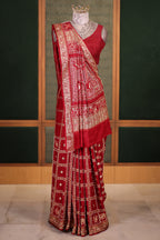 Deep Maroon Gaji Silk Gharchola Saree with Handcrafted Gota Embroidery and Sequin Beadwork