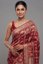 Deep Maroon Gaji Silk Gharchola Saree with Handcrafted Gota Embroidery and Sequin Beadwork