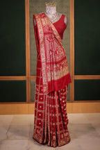 Deep Maroon Gaji Silk Gharchola Saree with Handcrafted Gota Embroidery and Sequin Beadwork