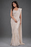 Pearl White Net Lycra Cocktail Saree with Glamorous Handcrafted Sequin Embellishments Readymade Blouse