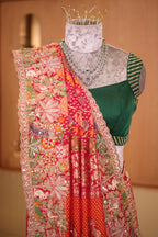 Pink Woven Kalamkari Georgette Saree with Handcrafted Embroidery and Heavy Sequin Beaded Scalloped Border