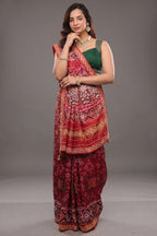 Red Silk Saree with Woven Patola and Handcrafted Cutdana and Bead Work Embroidery