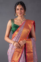 Metallic Purple Kanchipuram Tissue Silk Saree with All-Over Paithani Floral Weave and Heavy Gold Zari Border