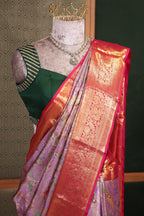 Metallic Purple Kanchipuram Tissue Silk Saree with All-Over Paithani Floral Weave and Heavy Gold Zari Border