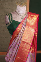 Metallic Purple Kanchipuram Tissue Silk Saree with All-Over Paithani Floral Weave and Heavy Gold Zari Border