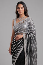 Black Net Sequin Cutdana Worked Saree