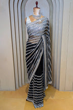 Black Net Sequin Cutdana Worked Saree