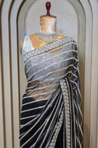 Black Net Sequin Cutdana Worked Saree