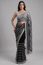Black Net Sequin Cutdana Worked Saree