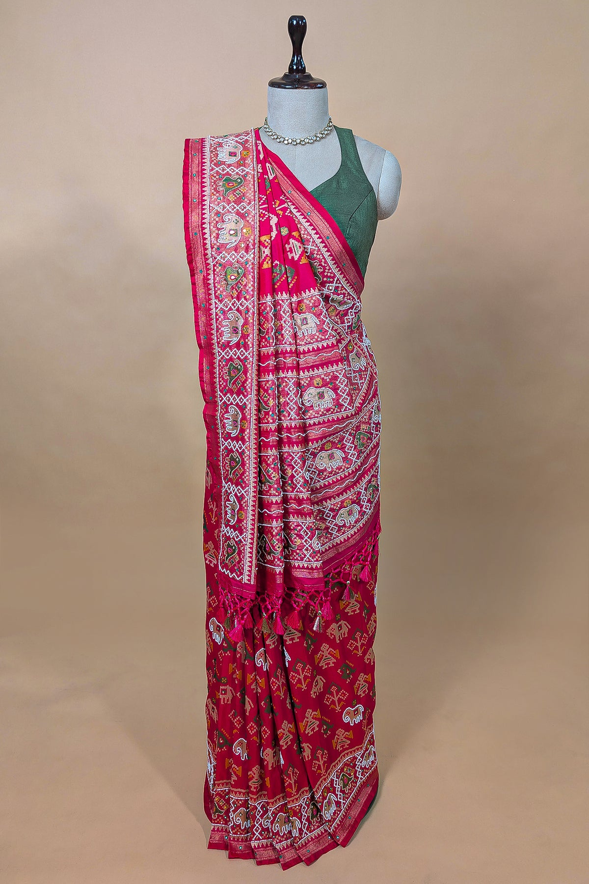 Red Silk Traditional Patola Weave Saree with Handwork