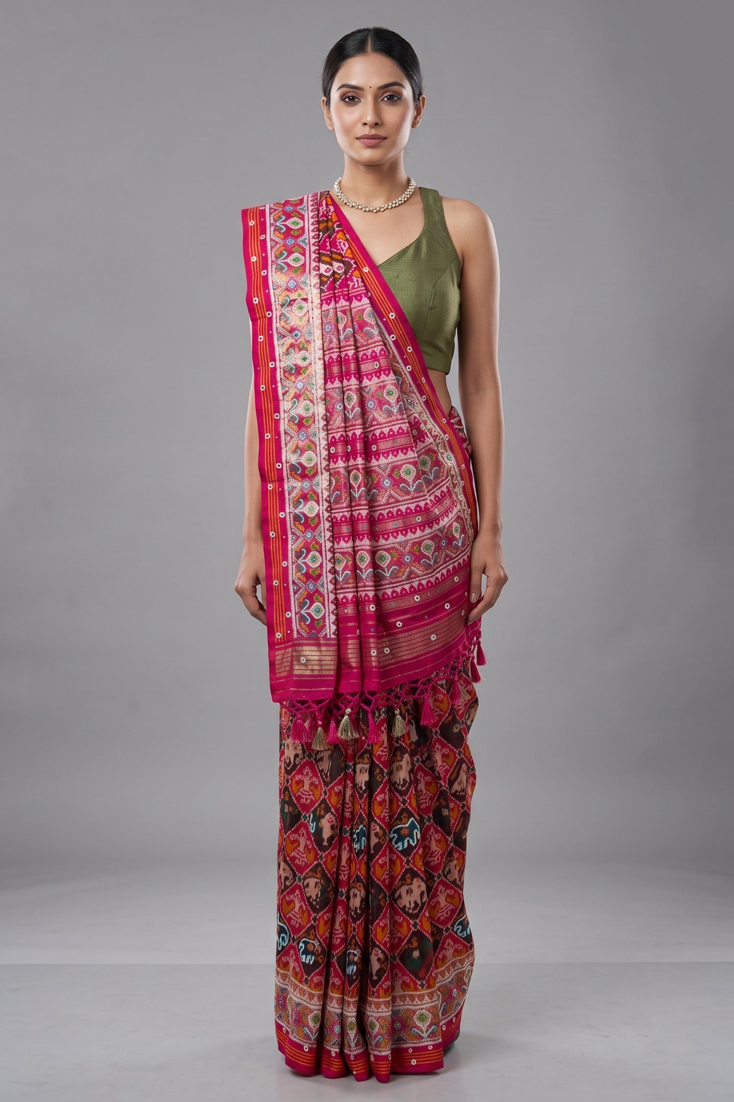Multi Colored Silk Traditional Patola Weave Saree with Handwork Main image