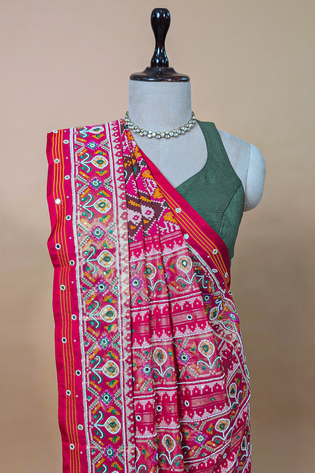 Multi Colored Silk Traditional Patola Weave Saree with Handwork