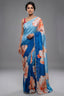 Blue Ombre Crepe Silk Floral Printed Saree