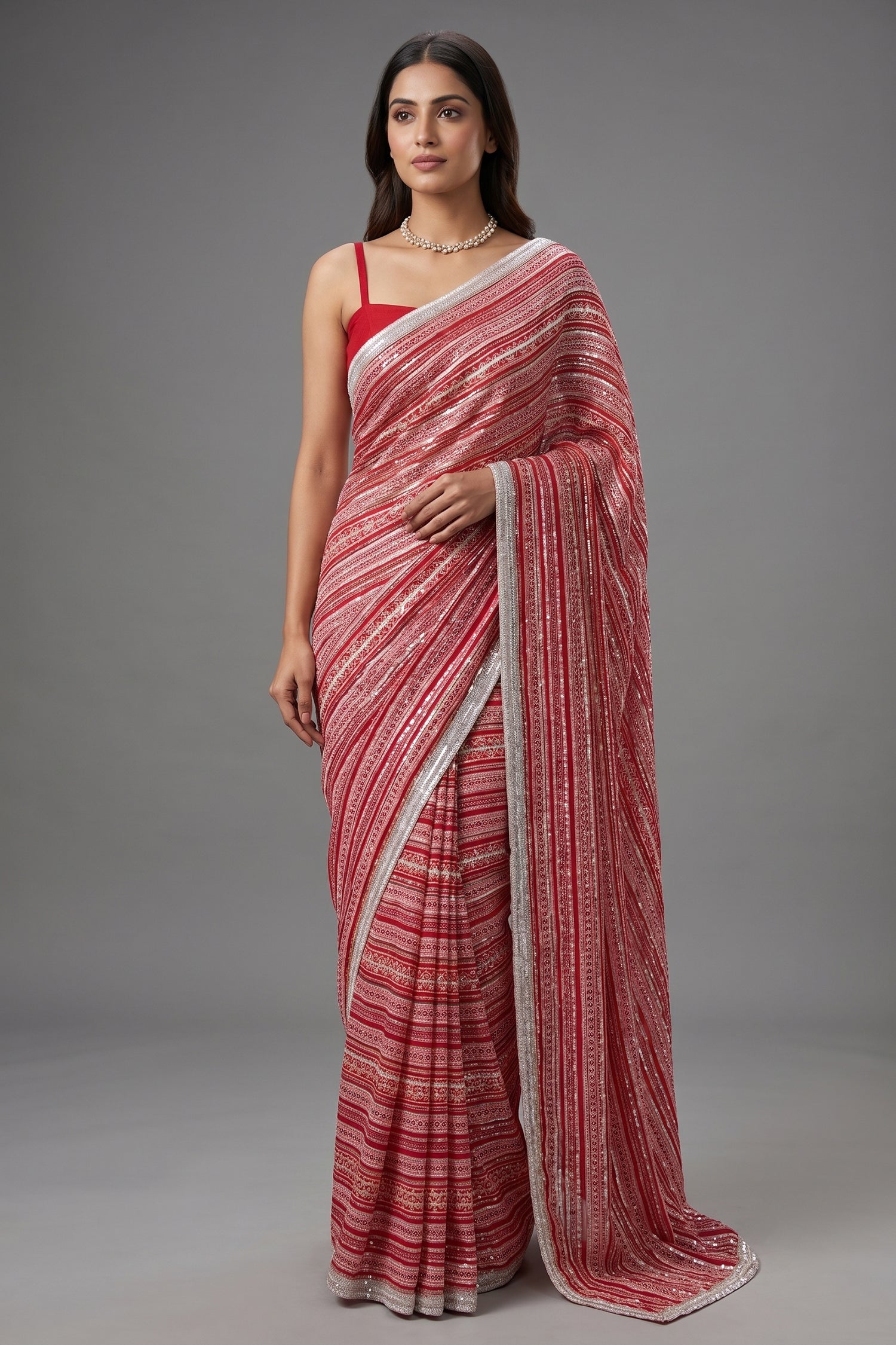Red Organza Printed Saree Main image