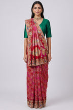 Pink Georgette Bandhej Saree with Handwork Embroidered Pallu