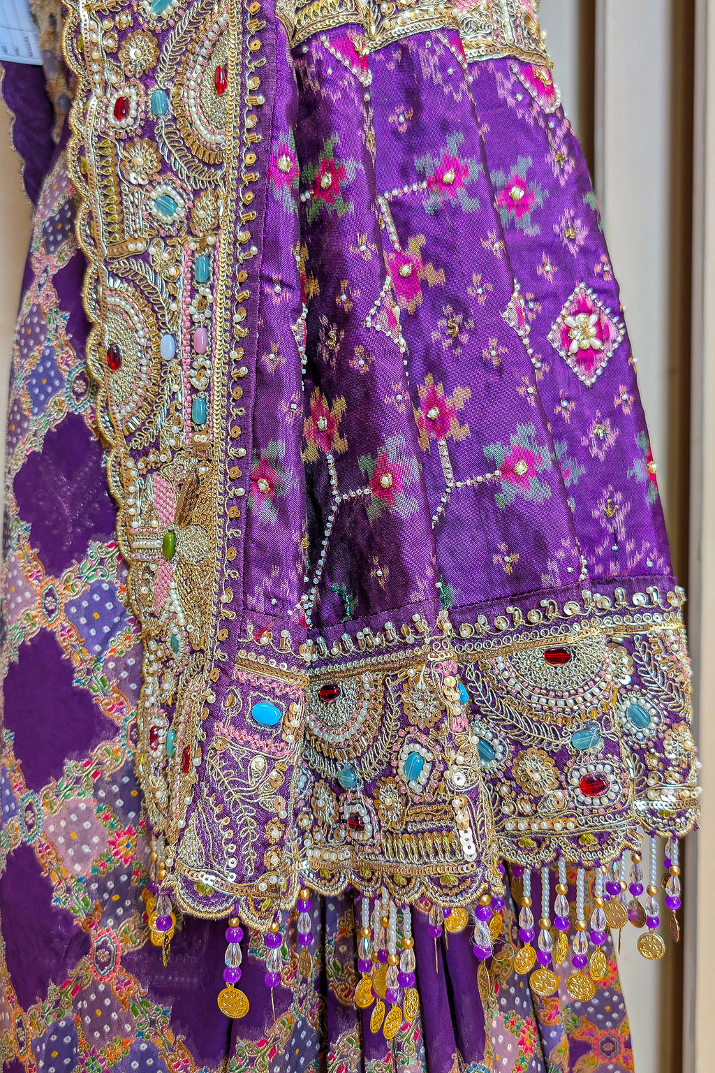 Purple Georgette Bandhej Saree with Handwork Patola Pallu