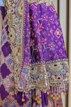 Purple Georgette Bandhej Saree with Handwork Patola Pallu