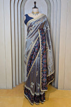Blue Tissue Patch Worked Saree with Patola Border