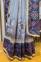 Blue Tissue Patch Worked Saree with Patola Border