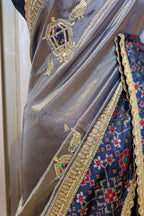 Blue Tissue Patch Worked Saree with Patola Border