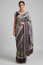 Blue Tissue Patch Worked Saree with Patola Border