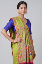 Parrot Green Silk Thread Embroidered Saree