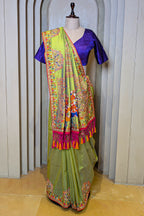 Parrot Green Silk Thread Embroidered Saree