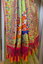 Parrot Green Silk Thread Embroidered Saree