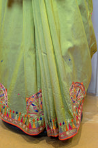 Parrot Green Silk Thread Embroidered Saree