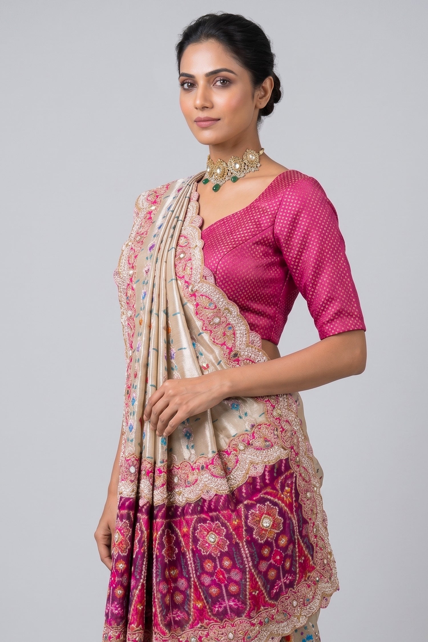 Golden Tissue Traditional Bird Motif Saree with Handwork Patola Pallu and Border