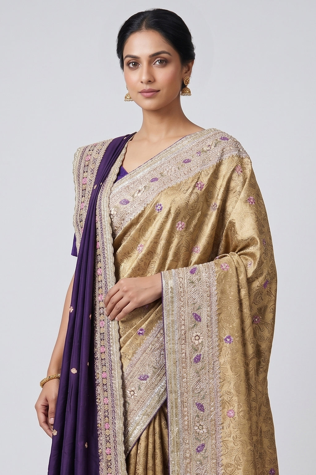 Golden Tissue Traditional Weaving Saree with Handwork Border and Dupatta