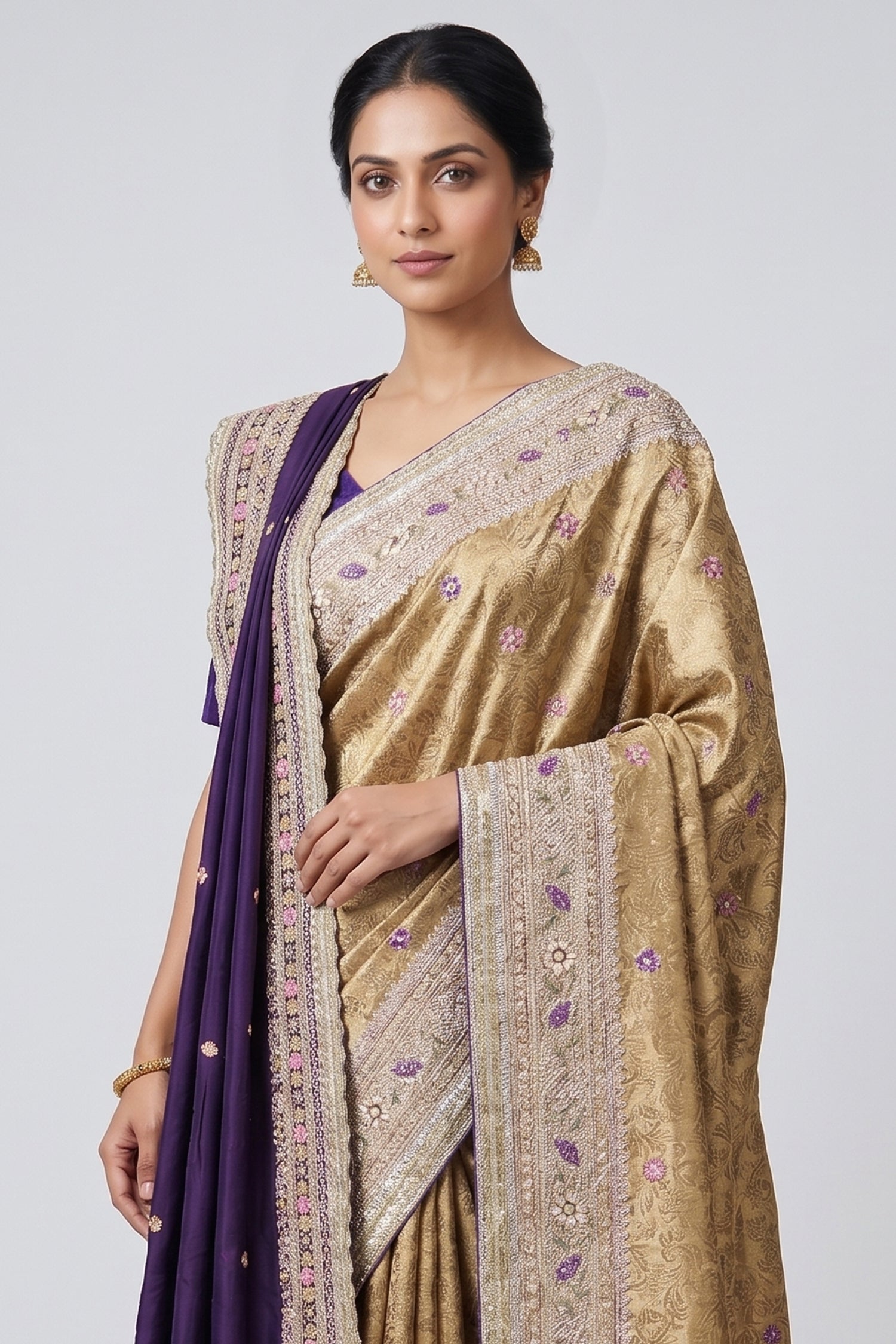 Golden Tissue Traditional Weaving Saree with Handwork Border and Dupatta