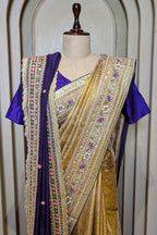 Golden Tissue Traditional Weaving Saree with Handwork Border and Dupatta