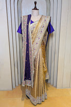 Golden Tissue Traditional Weaving Saree with Handwork Border and Dupatta