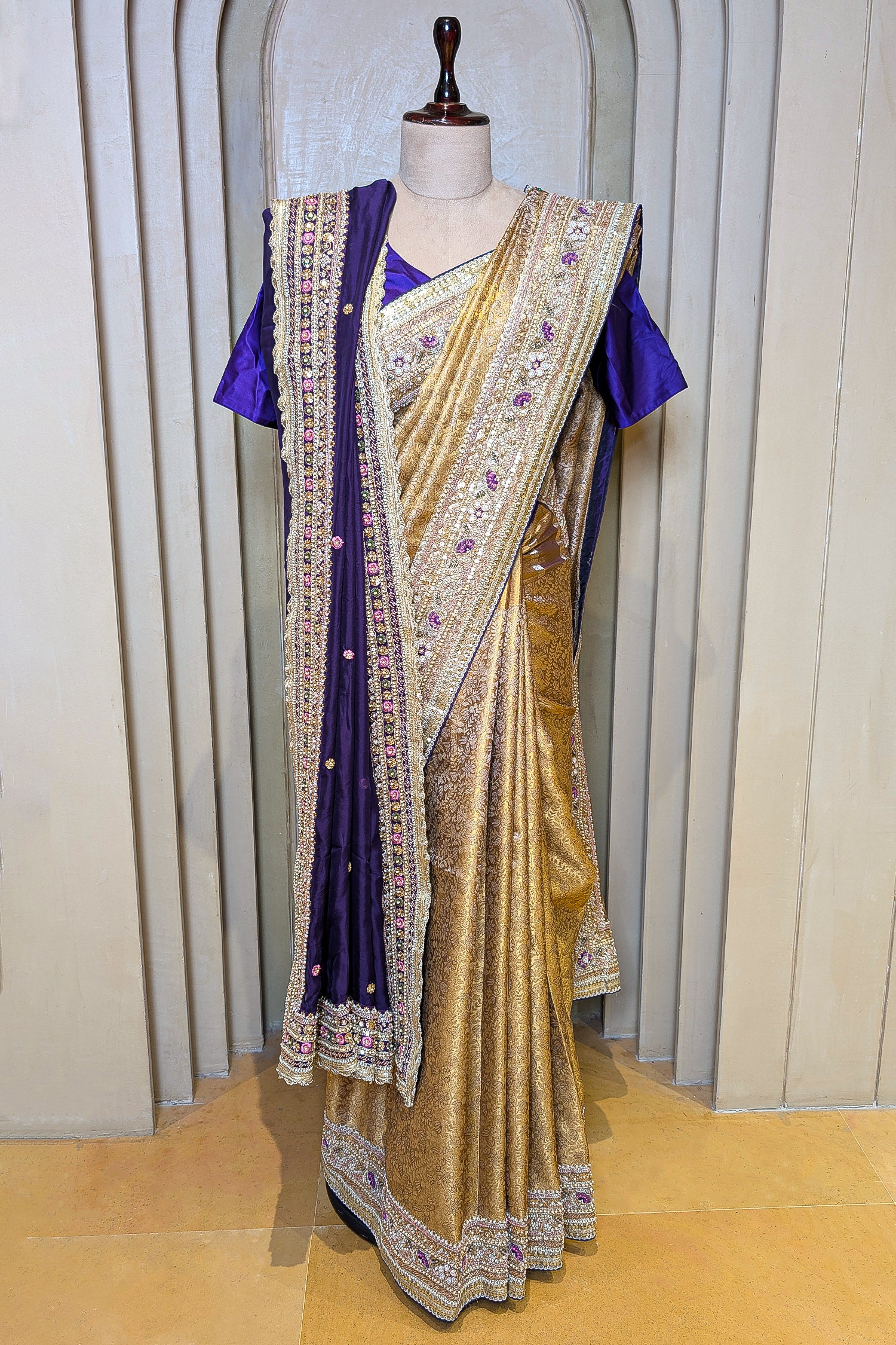 Golden Tissue Traditional Weaving Saree with Handwork Border and Dupatta