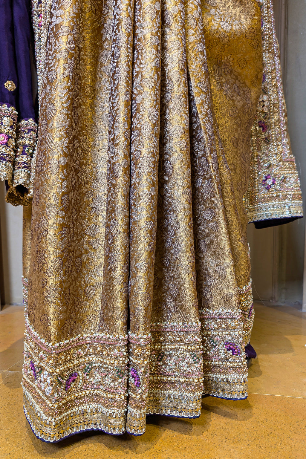 Golden Tissue Traditional Weaving Saree with Handwork Border and Dupatta