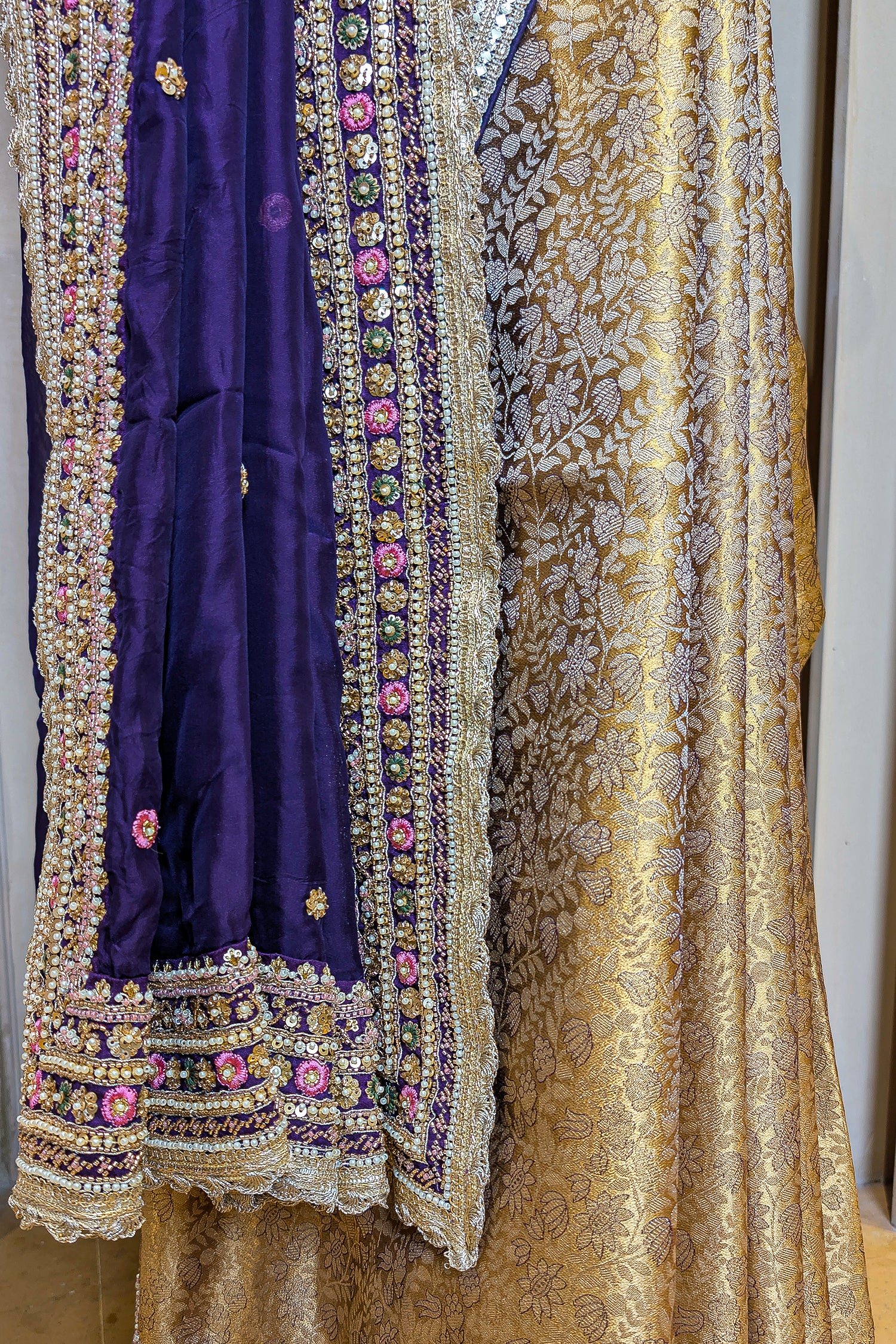 Golden Tissue Traditional Weaving Saree with Handwork Border and Dupatta