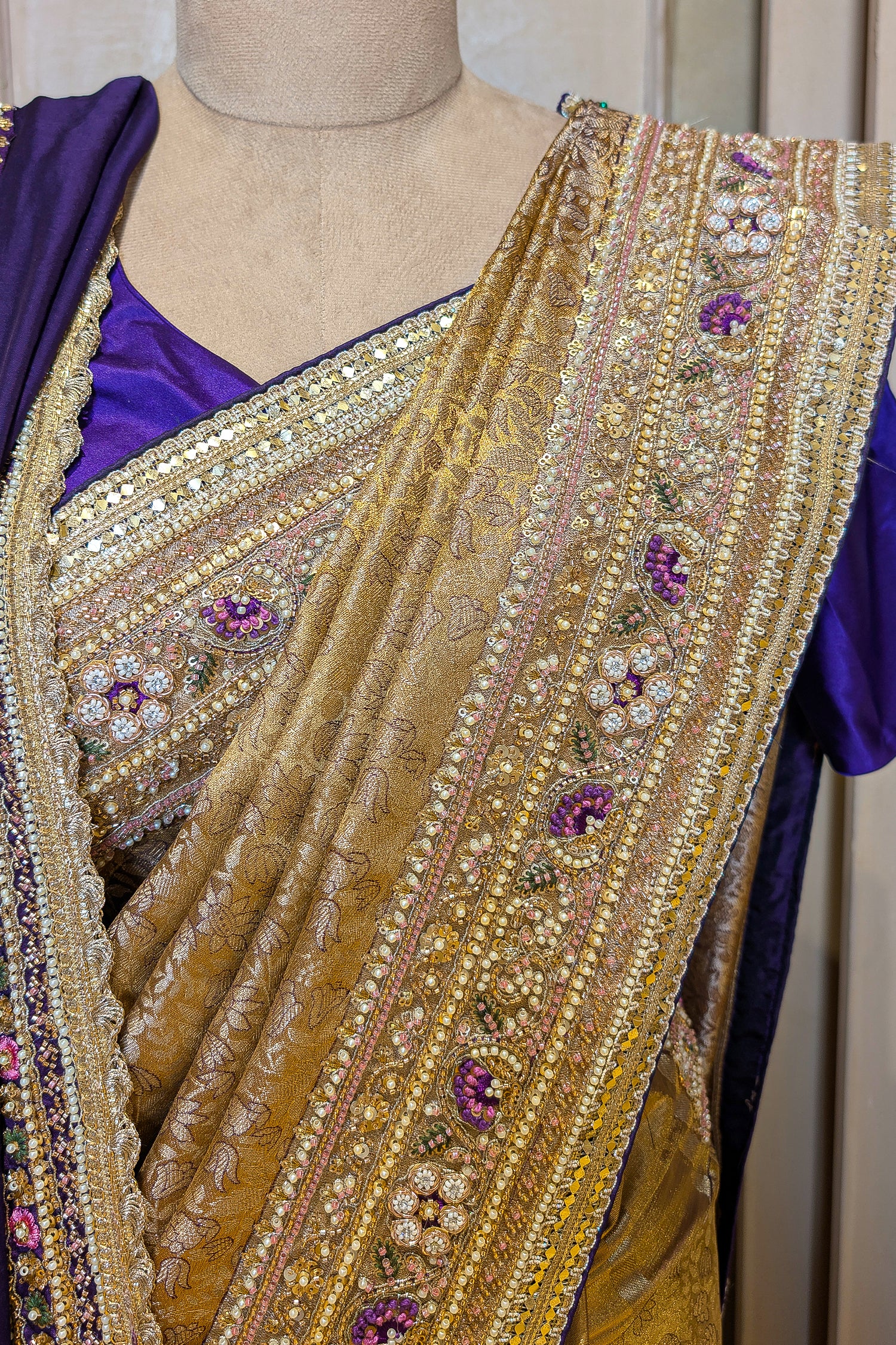 Golden Tissue Traditional Weaving Saree with Handwork Border and Dupatta